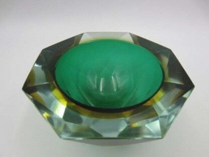 Murano seguso faceted green amber space age diamond cut round bowl c60s - Image 6