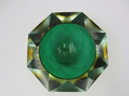 Murano seguso faceted green amber space age diamond cut round bowl c60s - Image 7