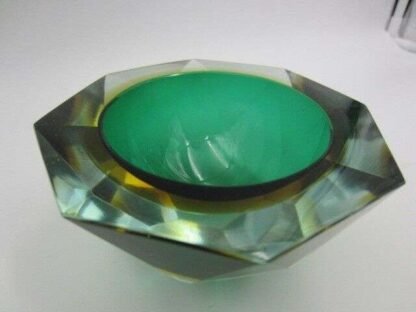 Murano seguso faceted green amber space age diamond cut round bowl c60s - Image 8