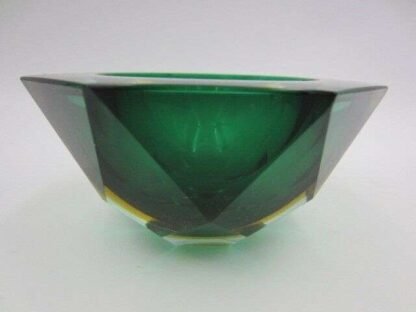 Murano seguso faceted green amber space age diamond cut round bowl c60s - Image 9