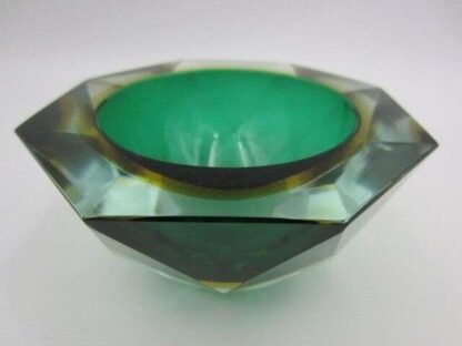 Murano seguso faceted green amber space age diamond cut round bowl c60s - Image 10