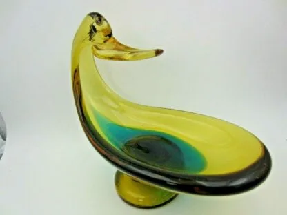 Murano sommerso Green & amber art glass calm serene duck bird bowl Dull Uv glow - Image 3