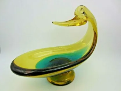 Murano sommerso Green & amber art glass calm serene duck bird bowl Dull Uv glow