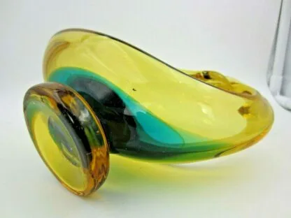 Murano sommerso Green & amber art glass calm serene duck bird bowl Dull Uv glow - Image 8