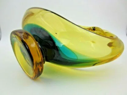 Murano sommerso Green & amber art glass calm serene duck bird bowl Dull Uv glow - Image 9