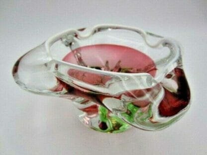 Pink Green White retro Chribska art glass ice cream bowl Josef Hospodka 60s - Image 5