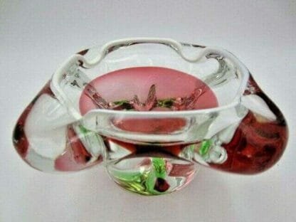 Pink Green White retro Chribska art glass ice cream bowl Josef Hospodka 60s