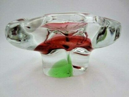 Pink Green White retro Chribska art glass ice cream bowl Josef Hospodka 60s - Image 9