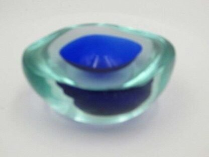 Rare mid century watery ice blue & blue murano art glass bowl space age sommerso - Image 8