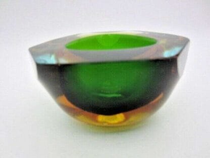 Beautiful abstract (60s) green amber aqua blue Sommerso triangular glass bowl - Image 5