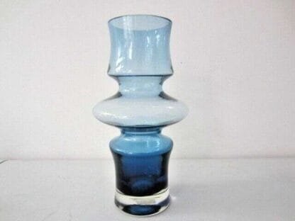 Mid Century blue Finnish hooped Glass Vase by Tamara Aladin for Riihimaen Lasi