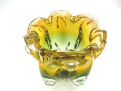 Sommerso Chribska XXL organic footed round orange & green art glass bowl - Image 4