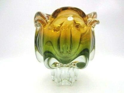 Sommerso Chribska XXL organic footed round orange & green art glass bowl