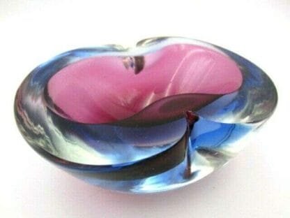 Watery blue and purple Murano sommerso art glass flat rim geode bowl - Image 3