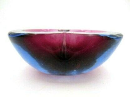 Watery blue and purple Murano sommerso art glass flat rim geode bowl - Image 5