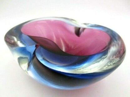 Watery blue and purple Murano sommerso art glass flat rim geode bowl - Image 8