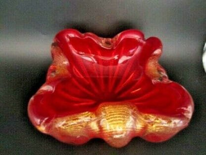 24k Gold Rope art glass bowl Barovier Toso square Murano red XXL Cordonato d'Oro - Image 4