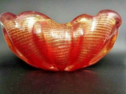 24k Gold Rope art glass bowl Barovier Toso square Murano red XXL Cordonato d'Oro - Image 9