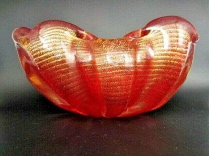 24k Gold Rope art glass bowl Barovier Toso square Murano red XXL Cordonato d'Oro - Image 10