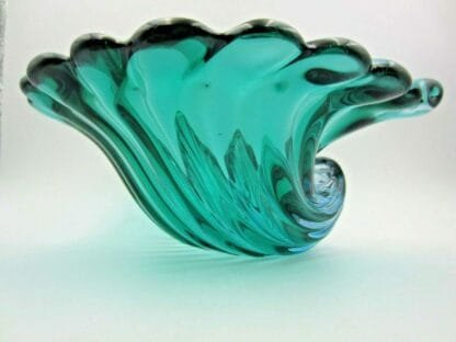 Barbini Aqua & Blue Italian Murano Sommerso Art Glass Conch Shell bowl RARE FIND - Image 11