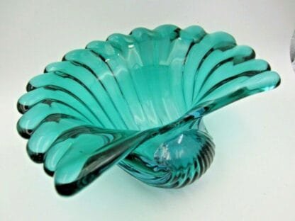 Barbini Aqua & Blue Italian Murano Sommerso Art Glass Conch Shell bowl RARE FIND - Image 3