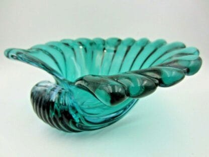 Barbini Aqua & Blue Italian Murano Sommerso Art Glass Conch Shell bowl RARE FIND - Image 4