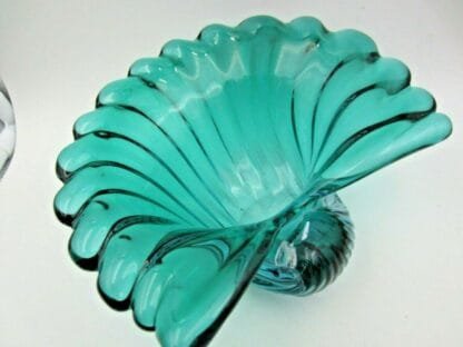 Barbini Aqua & Blue Italian Murano Sommerso Art Glass Conch Shell bowl RARE FIND - Image 5