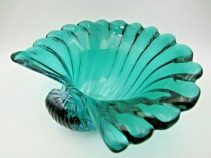 Barbini Aqua & Blue Italian Murano Sommerso Art Glass Conch Shell bowl RARE FIND