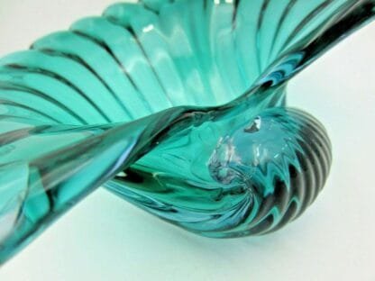 Barbini Aqua & Blue Italian Murano Sommerso Art Glass Conch Shell bowl RARE FIND - Image 6