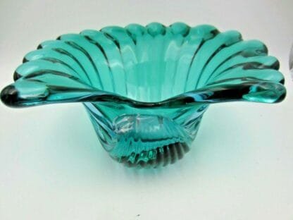 Barbini Aqua & Blue Italian Murano Sommerso Art Glass Conch Shell bowl RARE FIND - Image 7