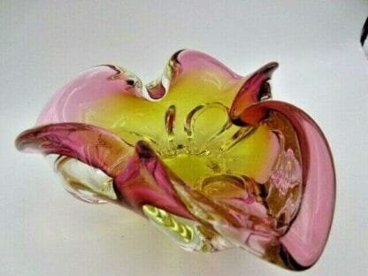 Murano Sommerso style Chribska Pink and Gold freeform art glass bowl - Image 3