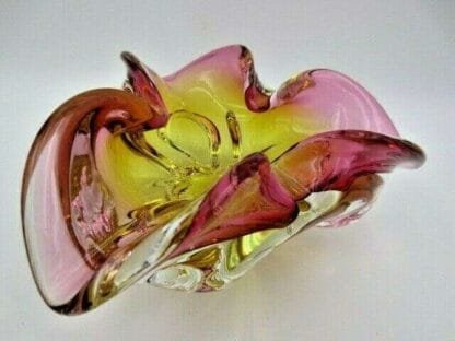 Murano Sommerso style Chribska Pink and Gold freeform art glass bowl - Image 4