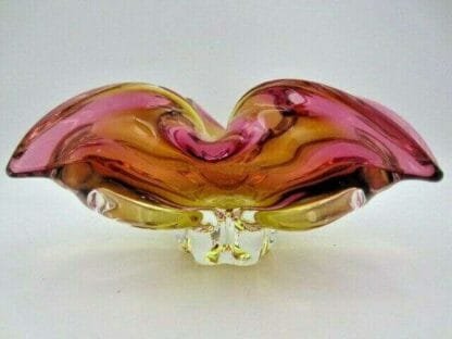 Murano Sommerso style Chribska Pink and Gold freeform art glass bowl - Image 6