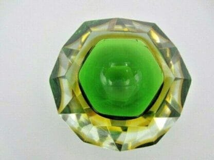 Murano sommerso green amber poli seguso facet cut art glass bowl - Image 7