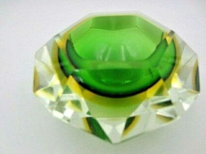 Murano sommerso green amber poli seguso facet cut art glass bowl - Image 8