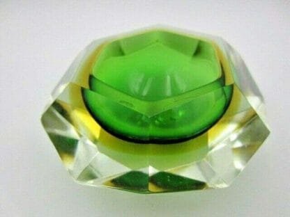 Murano sommerso green amber poli seguso facet cut art glass bowl - Image 9