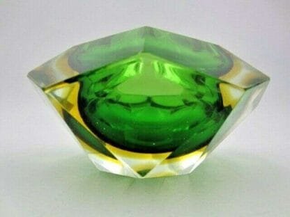 Murano sommerso green amber poli seguso facet cut art glass bowl - Image 10