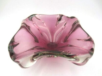 Skrdlovice Beranek pink czech sommerso art glass bowl candy dish