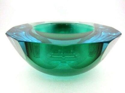 Alessandro Mandruzzato Murano faceted green & blue art glass sommerso bowl HUGE - Image 4