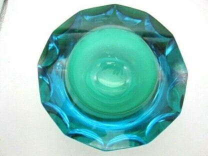 Alessandro Mandruzzato Murano faceted green & blue art glass sommerso bowl HUGE - Image 5