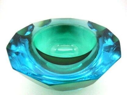 Alessandro Mandruzzato Murano faceted green & blue art glass sommerso bowl HUGE