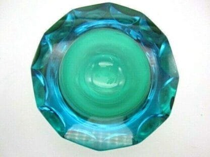 Alessandro Mandruzzato Murano faceted green & blue art glass sommerso bowl HUGE - Image 6