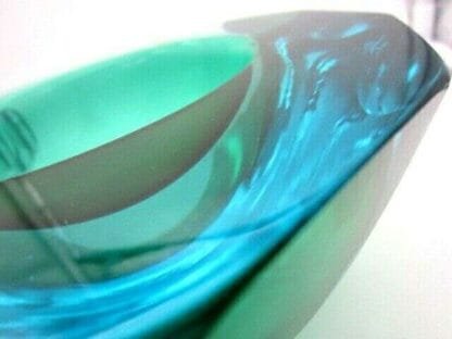 Alessandro Mandruzzato Murano faceted green & blue art glass sommerso bowl HUGE - Image 7