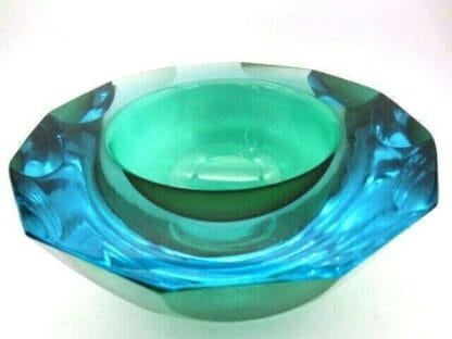 Alessandro Mandruzzato Murano faceted green & blue art glass sommerso bowl HUGE - Image 9