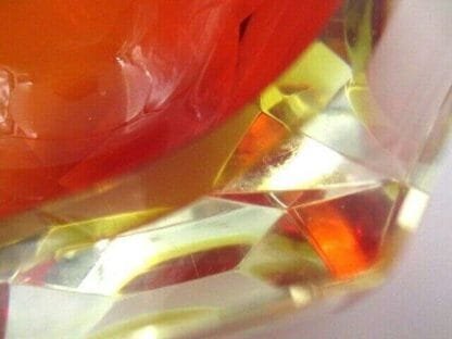 Faceted red in amber Murano Sommerso diamond cut glass bowl Poli / Mandruzzato - Image 11