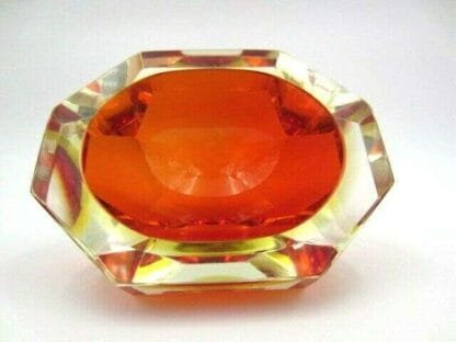 Faceted red in amber Murano Sommerso diamond cut glass bowl Poli / Mandruzzato