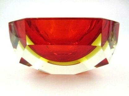 Faceted red in amber Murano Sommerso diamond cut glass bowl Poli / Mandruzzato - Image 6