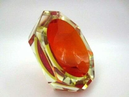 Faceted red in amber Murano Sommerso diamond cut glass bowl Poli / Mandruzzato - Image 7