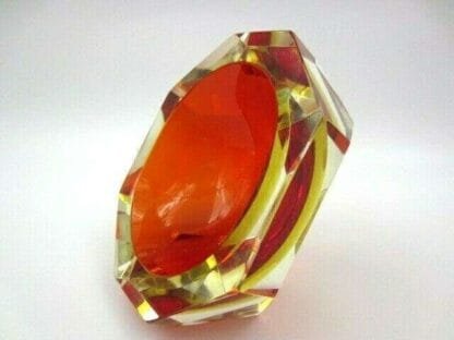 Faceted red in amber Murano Sommerso diamond cut glass bowl Poli / Mandruzzato - Image 8