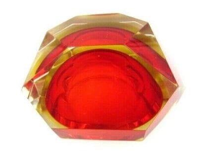 Faceted red in amber Murano Sommerso diamond cut glass bowl Poli / Mandruzzato - Image 9